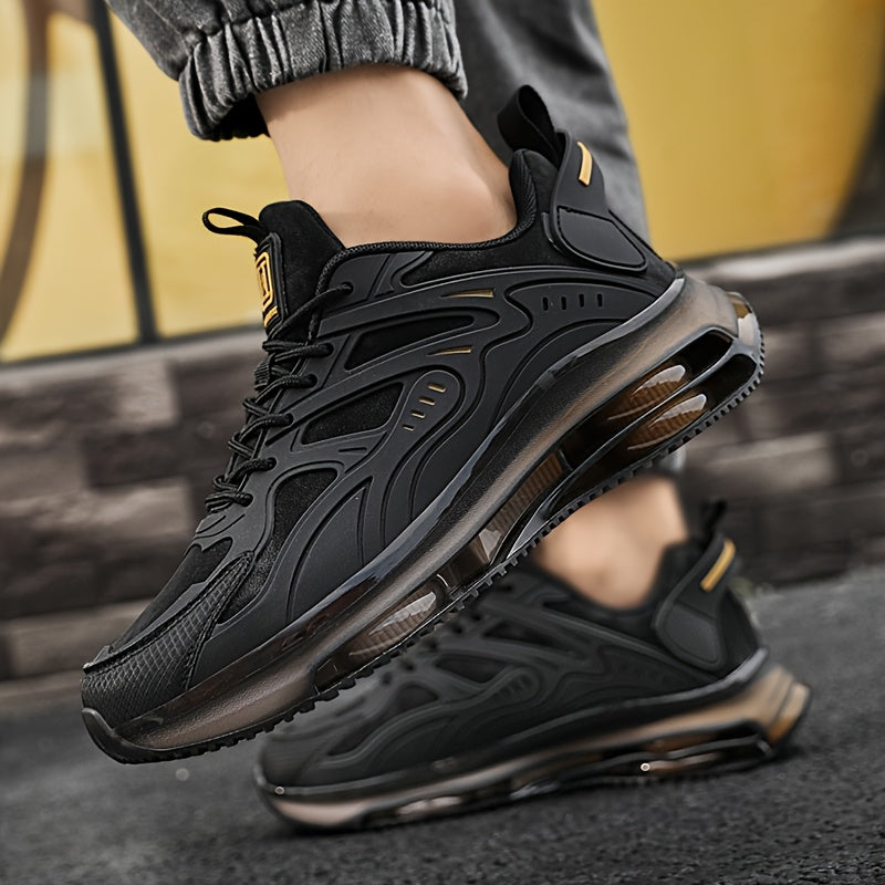 Zapatillas bajas para hombre y mujer: zapatillas transpirables y antideslizantes con soporte de arco acolchado, diseño con detalles en negro y dorado, cierre con cordones, suela de goma resistente y plantilla acolchada. Idea