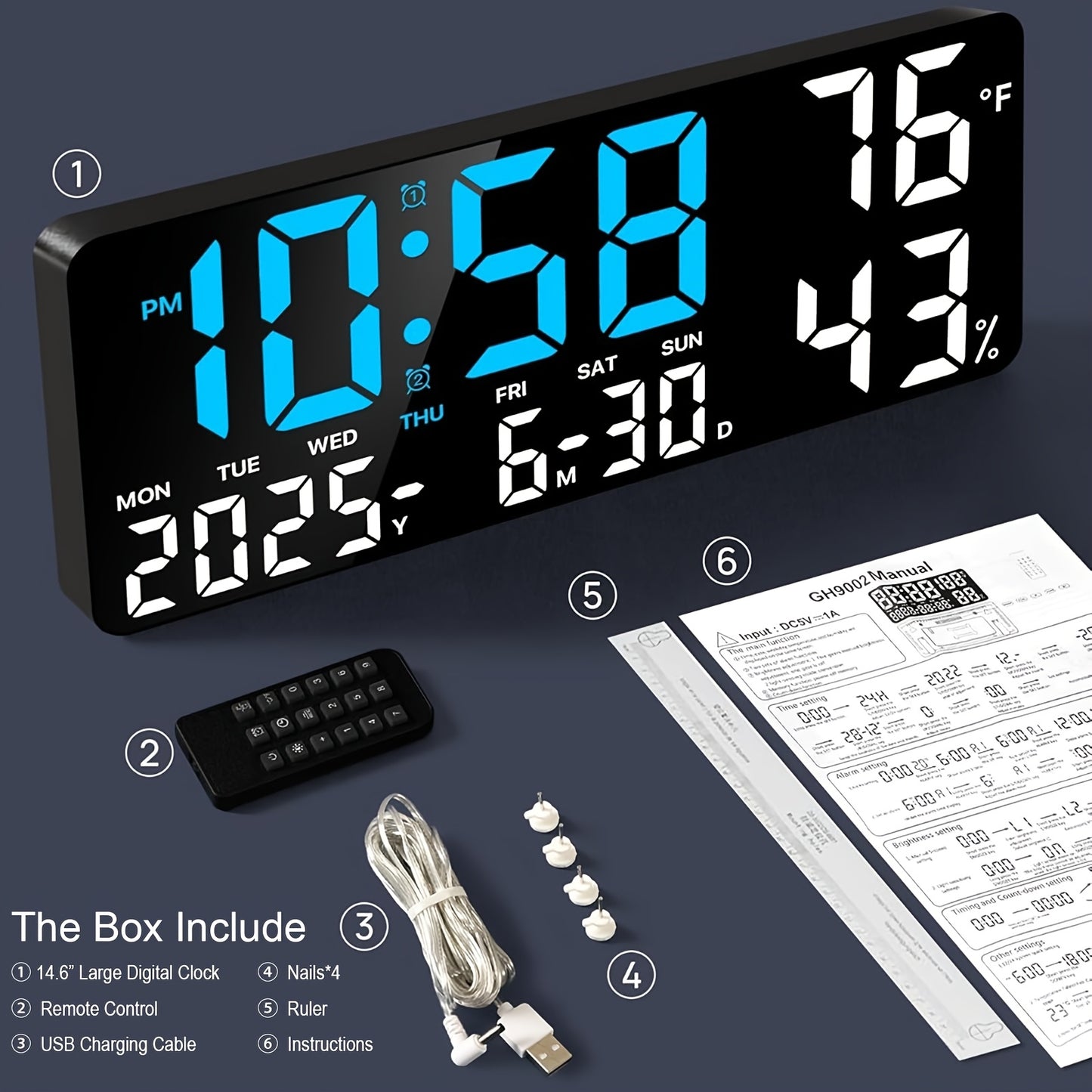 Reloj despertador digital LED extragrande con pantalla extragrande, atenuador automático y control remoto. Reloj moderno grande con temperatura, fecha, semana, temporizador/cuenta regresiva, modo 12/24 h, pantalla LED fácil