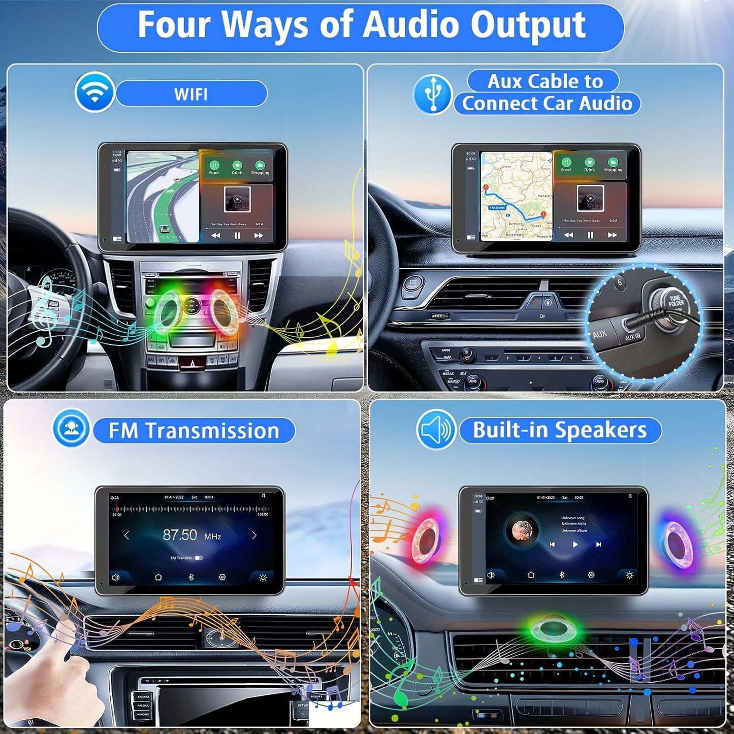 Pantalla inalámbrica para coche de 7 pulgadas (2025), con audio, pantalla táctil de ultraalta definición, cámara de marcha atrás de 1080p, grabadora de conducción, conexión inalámbrica, navegación GPS, compatible con