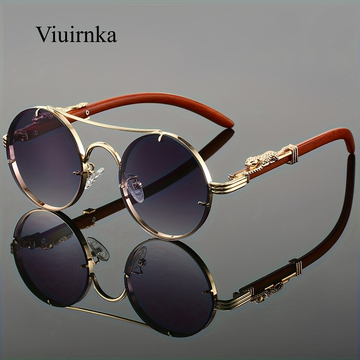 Gafas redondas unisex con doble puente, montura de metal, lentes de policarbonato antirreflejos con degradado, ideales para escalada y deportes, con bisagras con detalle de leopardo, ideales para fotografía callejera y regal