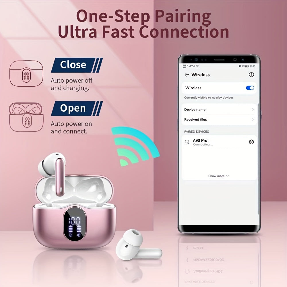 Auriculares inalámbricos 5.3 con sonido estéreo de graves, micrófono con cancelación de ruido y pantalla LED, intraaurales, 40 horas de reproducción, aptos para portátiles, tabletas, teléfonos móviles y para practicar