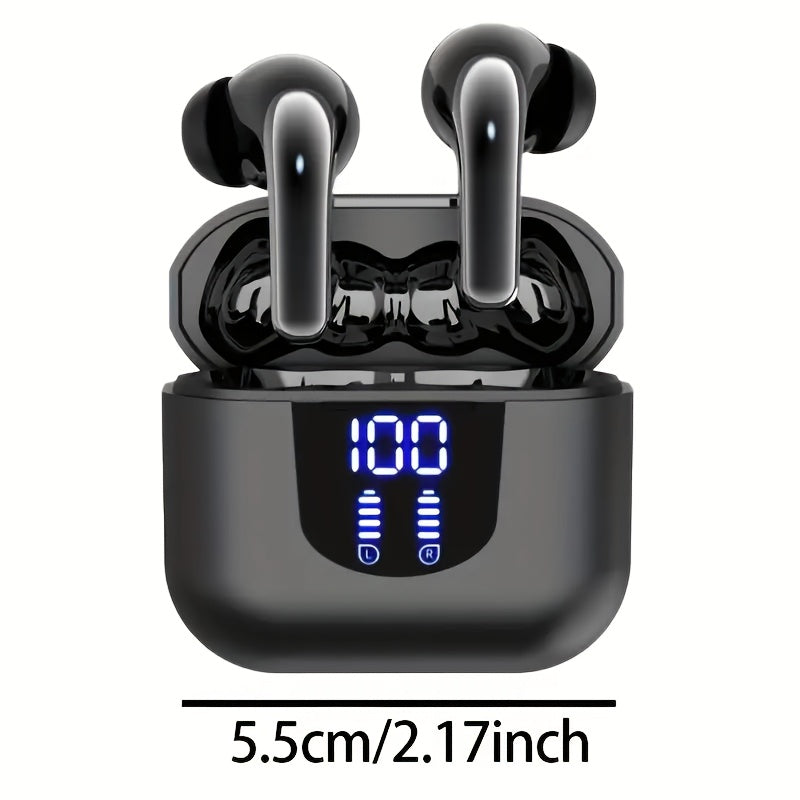 Auriculares inalámbricos de 5.5" con sonido estéreo de graves, micrófono con cancelación de ruido y pantalla LED, intraaurales, 40 horas de reproducción, ideales para portátiles, tabletas, teléfonos móviles y para pra