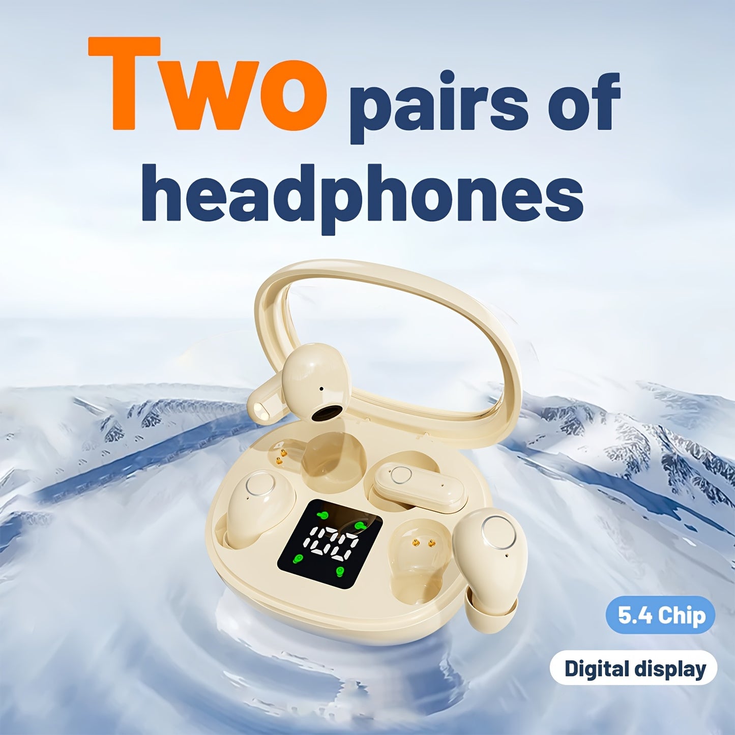 Auriculares inalámbricos deportivos ultracompactos con mango corto, estéreo de graves Hi-Fi, calidad de sonido dual 5.4, reducción de ruido cómoda, pantalla digital de alta definición con micrófono, tiempo de espera ult