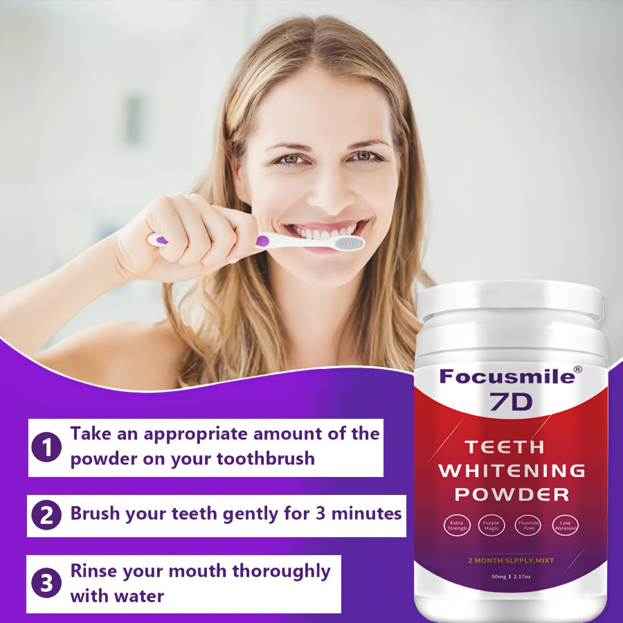 Polvo dental  morado FOCUSMILE - PAP, con saber refrescante a menta que elimina la suciedad de los dientes. No sensible.