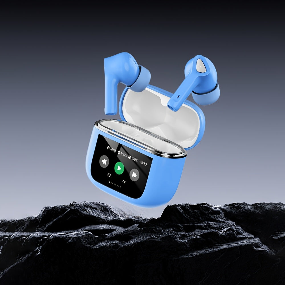 Auriculares inalámbricos con pantalla táctil de 5.3", batería de larga duración de 50 h, graves profundos, micrófono HD, aptos para teléfonos móviles, tabletas y portátiles. Auriculares inalámbricos con carga inalám
