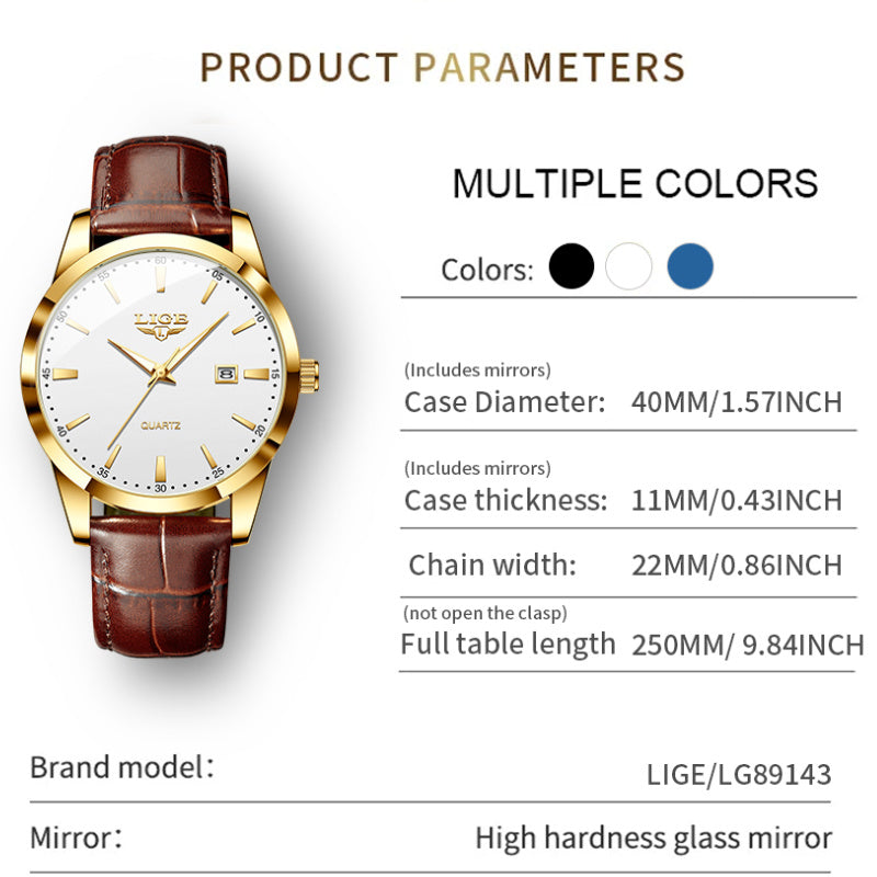 Hermoso reloj de cuarzo para hombre con correa de piel sintética. Ideal para negocio y ocasiones formales.