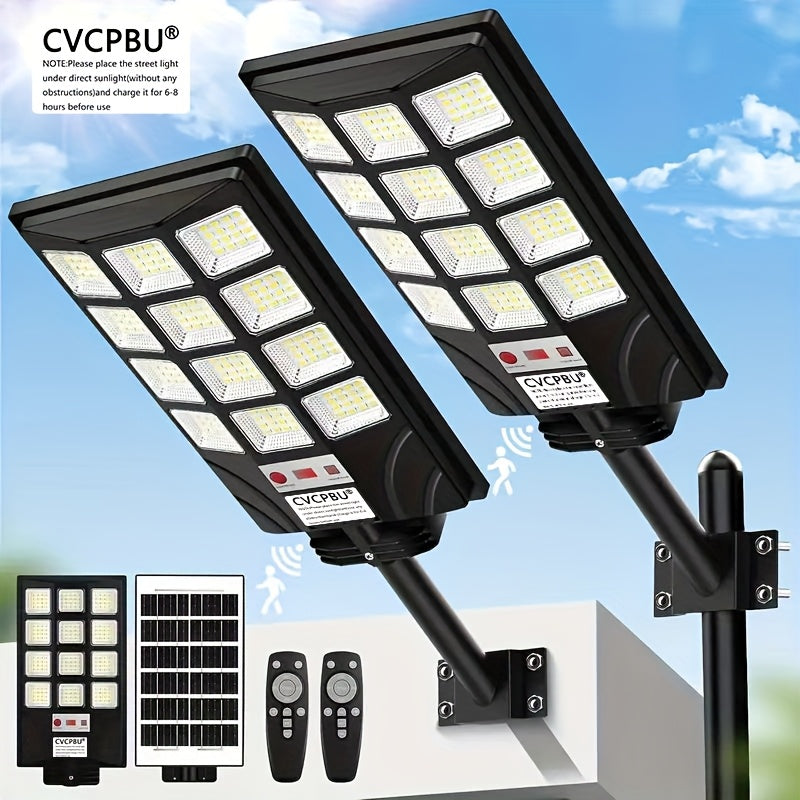 Farola solar para exteriores (paquete de 4 o 2 unidades), 400 LED, sensor impermeable de 6500 K, luz solar con control remoto, iluminación nocturna para estacionamientos comerciales, atenuación gradual.