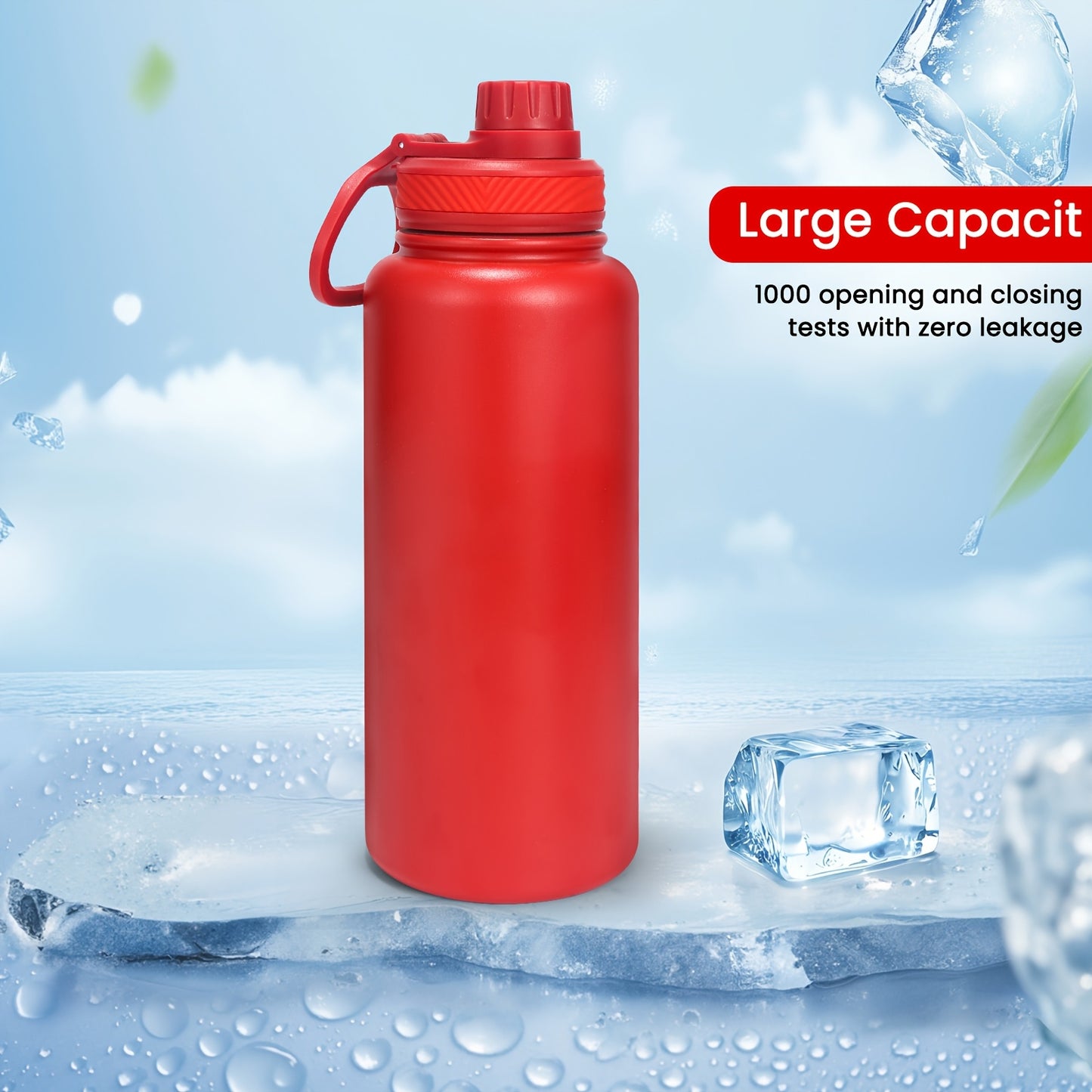 Botella de agua aislada de color sólido de 940 ml, botella deportiva al vacío de gran capacidad de 940 ml con vaso portátil de acero inoxidable a prueba de fugas, para acampar al aire libre, senderismo y conducción.