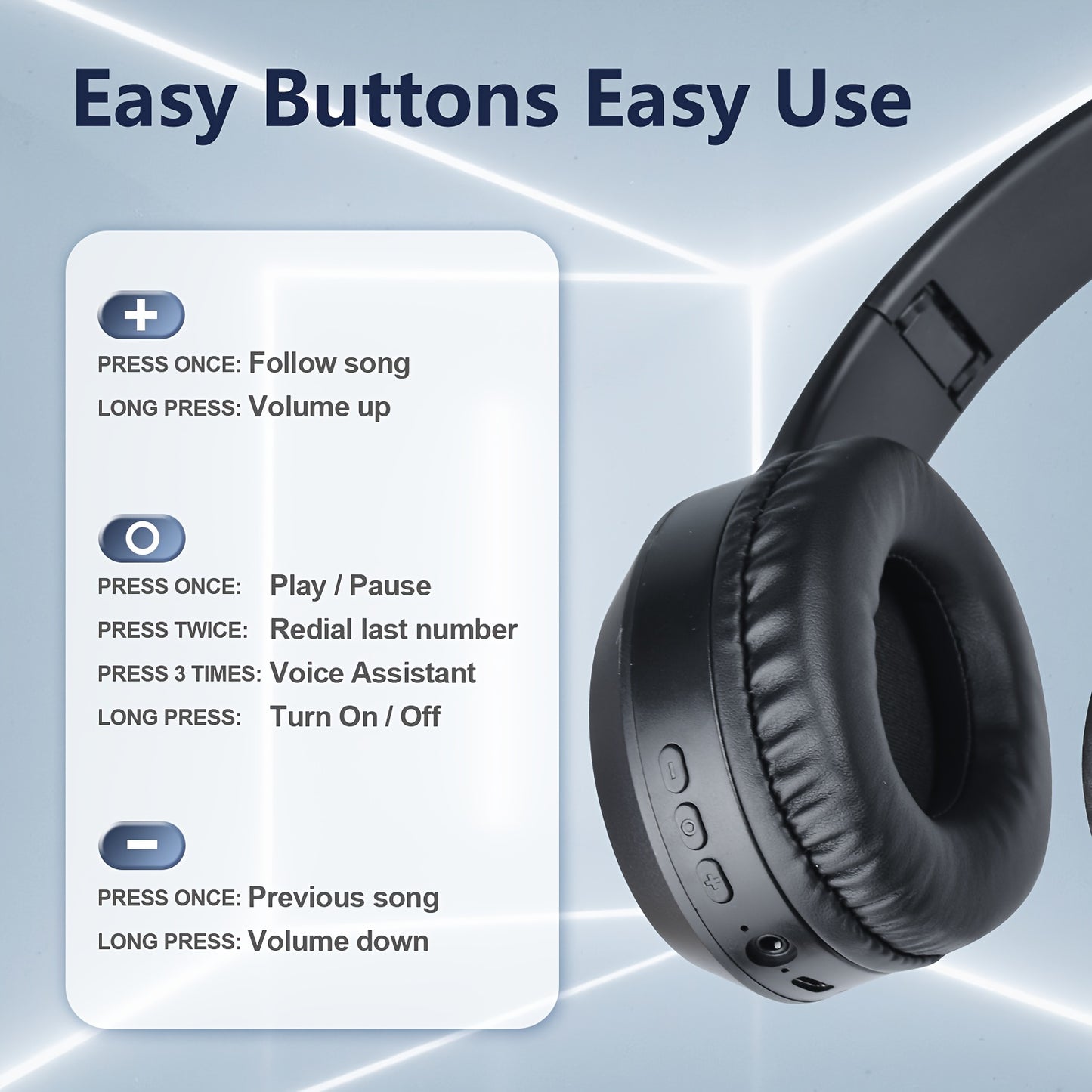 Auriculares inalámbricos con cancelación de ruido y micrófono, plegables y ligeros, con graves profundos y alta fidelidad, ideales para viajes y trabajo.