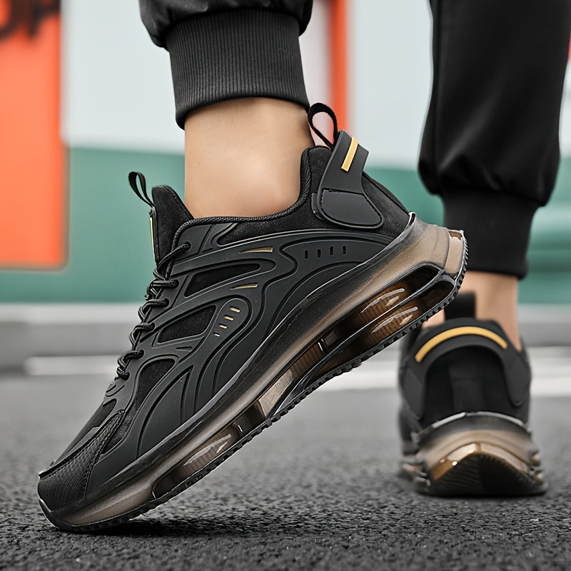 Zapatillas bajas para hombre y mujer: zapatillas transpirables y antideslizantes con soporte de arco acolchado, diseño con detalles en negro y dorado, cierre con cordones, suela de goma resistente y plantilla acolchada. Idea