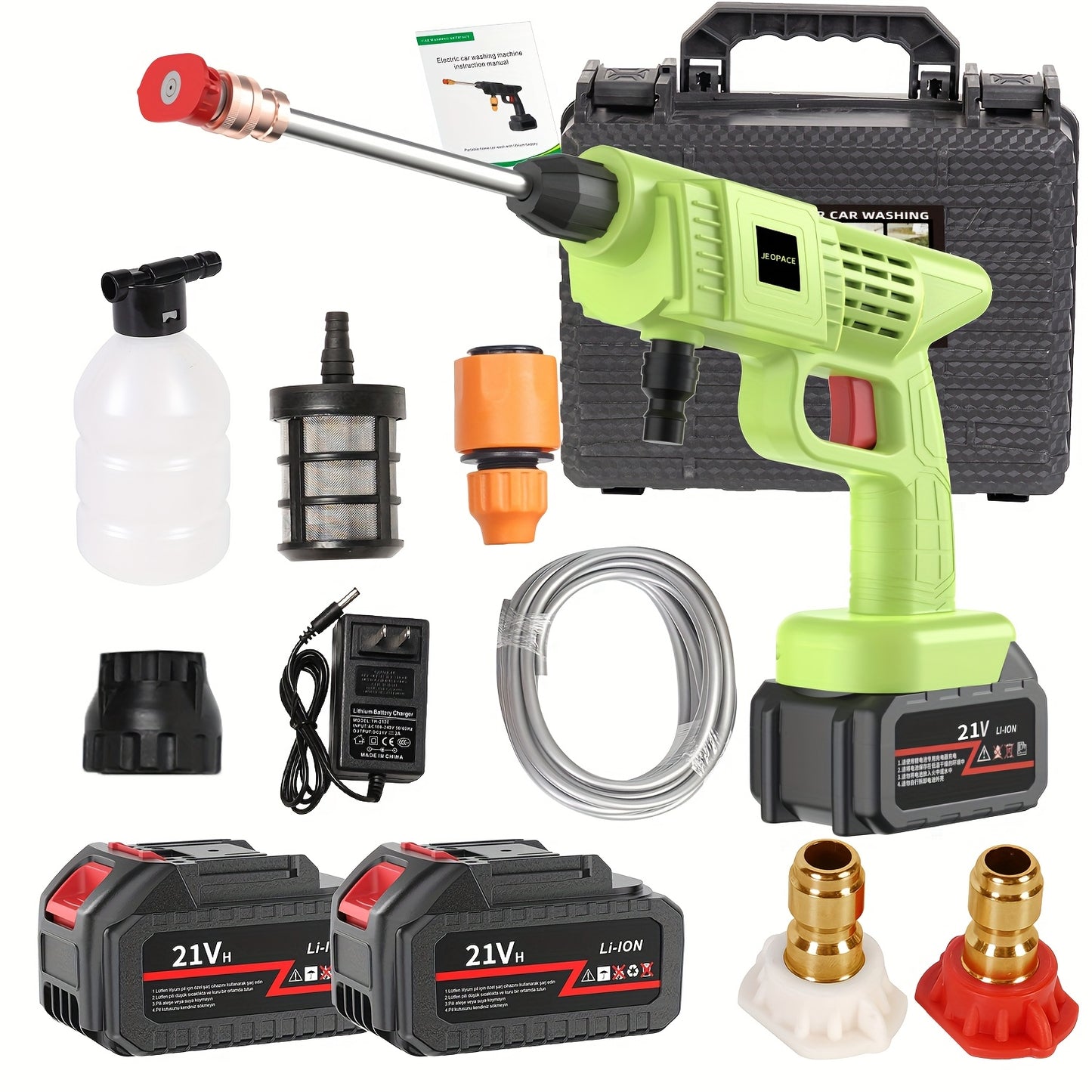 Hidrolavadora inalámbrica con batería recargable, ideal para auto, patio, entrada, jardín y zonas verdes. Boquilla de espuma de acero inoxidable, herramienta portátil para lavado de autos. NAUDHENM