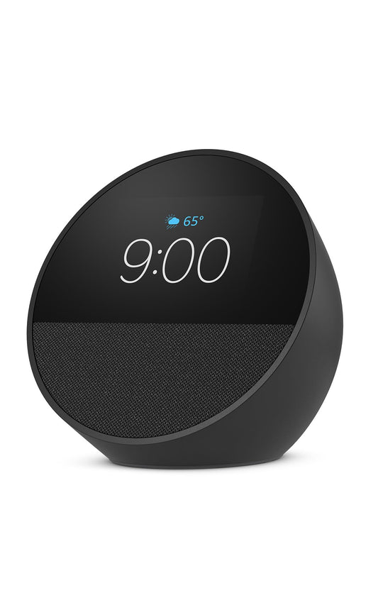 Amazon Echo Spot, ideal para mesitas de noche, oficinas y cocinas, despertador inteligente con Alexa, negro