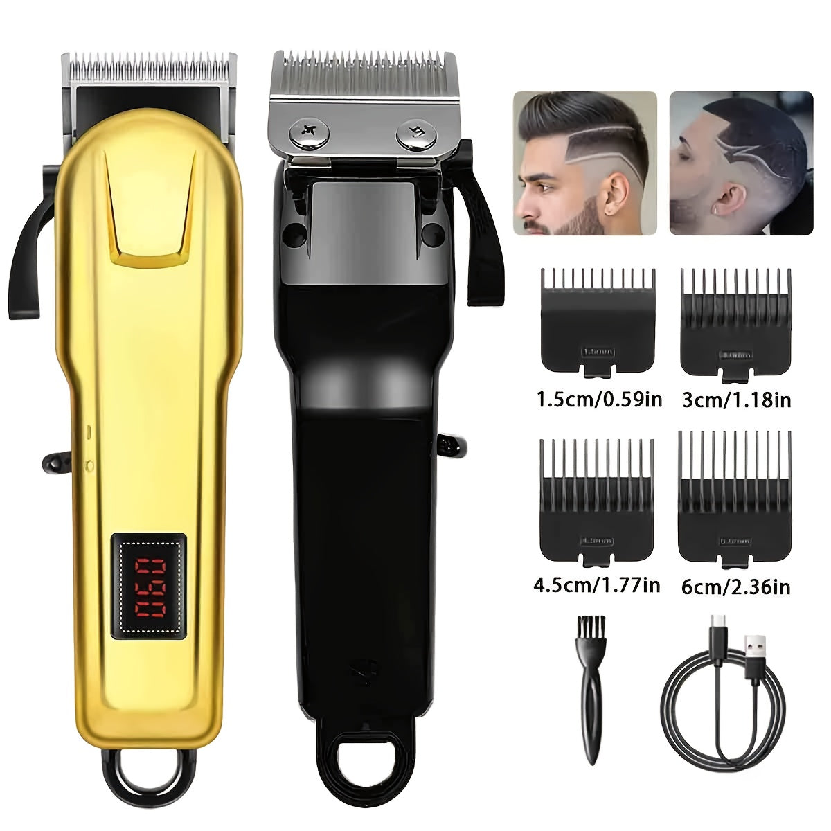 Juego de cortapelos eléctrico para hombre, juego de cortapelos, juego de cortapelos eléctrico para el hogar, cortapelos eléctrico con carga USB, cuchilla de aleación, pantalla LCD, diseño tallado, para viajes en coche o