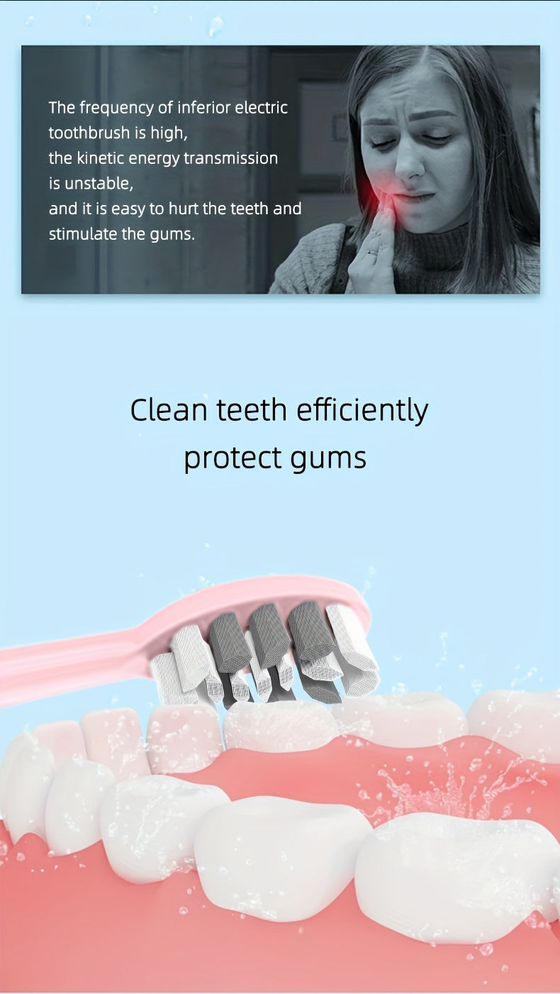 Cepillo de dientes eléctrico sónico resistente al agua IPX8 con carga USB, ideal para parejas, con cabezal reemplazable y eje metálico, temporizador inteligente y 5 cabezales de repuesto.