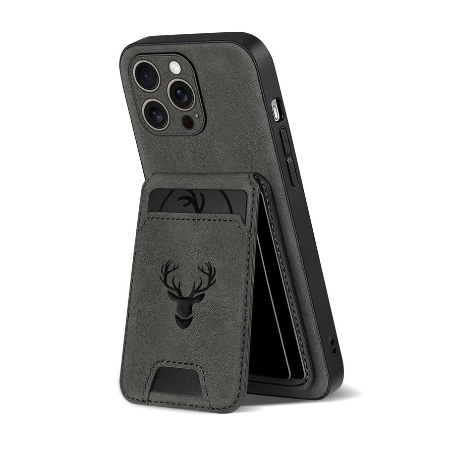 Funda tipo cartera compatible con iPhone 16E/16promax/15plus/14pro/13promax/12/11, piel sintética de lujo, tarjetero y soporte, diseño de alce.