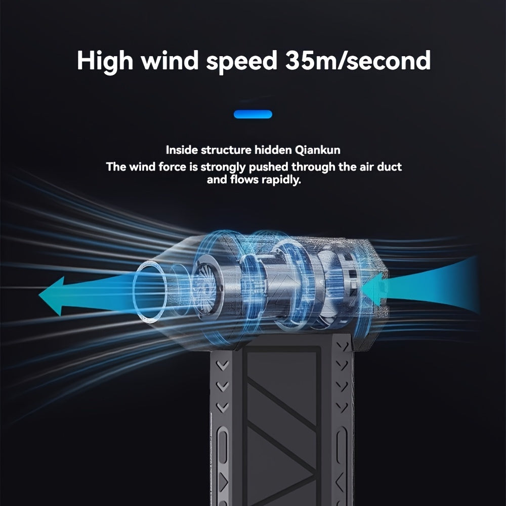 Ventilador portátil de mano de alta velocidad, con motor sin escobillas, recargable por USB, con función de iluminación, para nieve, esencial para acampar y limpieza interior de coche.