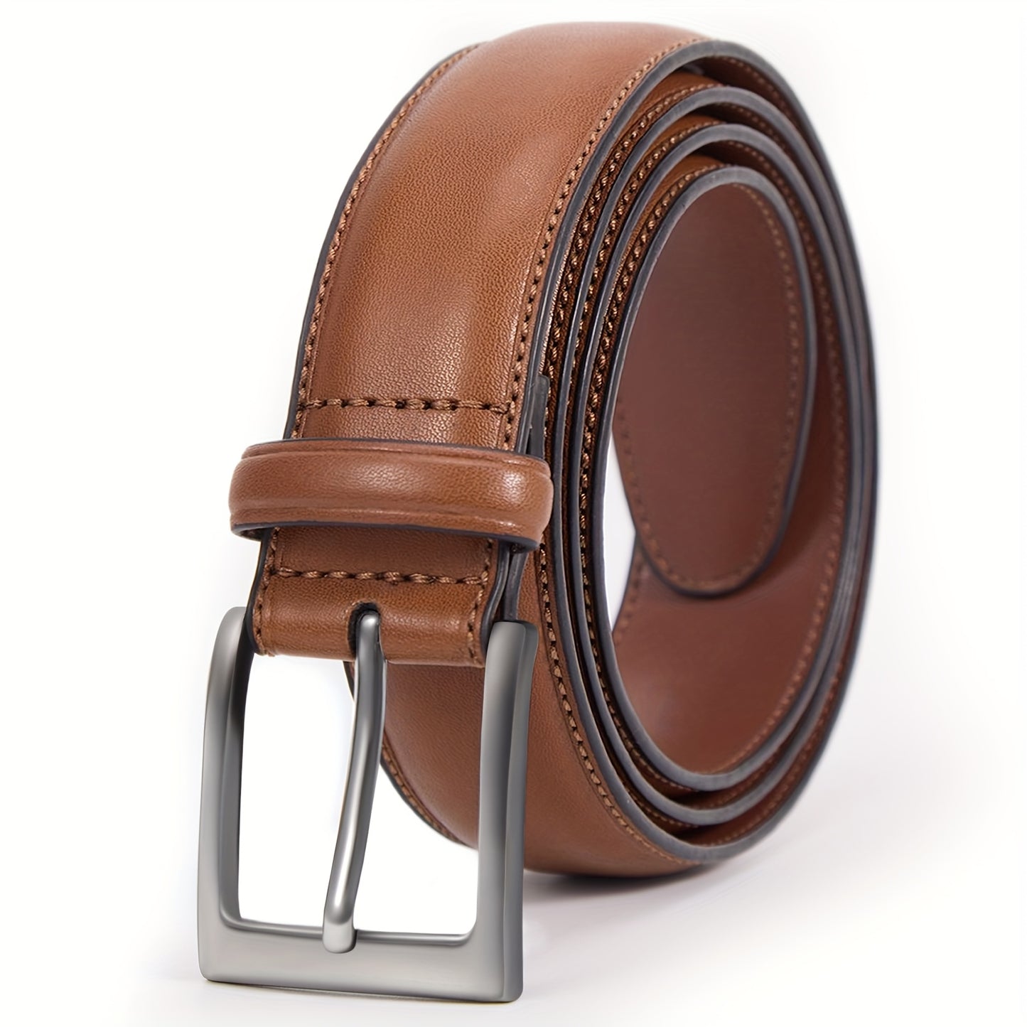 Cinturón de vestir de cuero genuino para hombre, estilo casual, con hebilla de acero inoxidable para negocios y trabajo.
