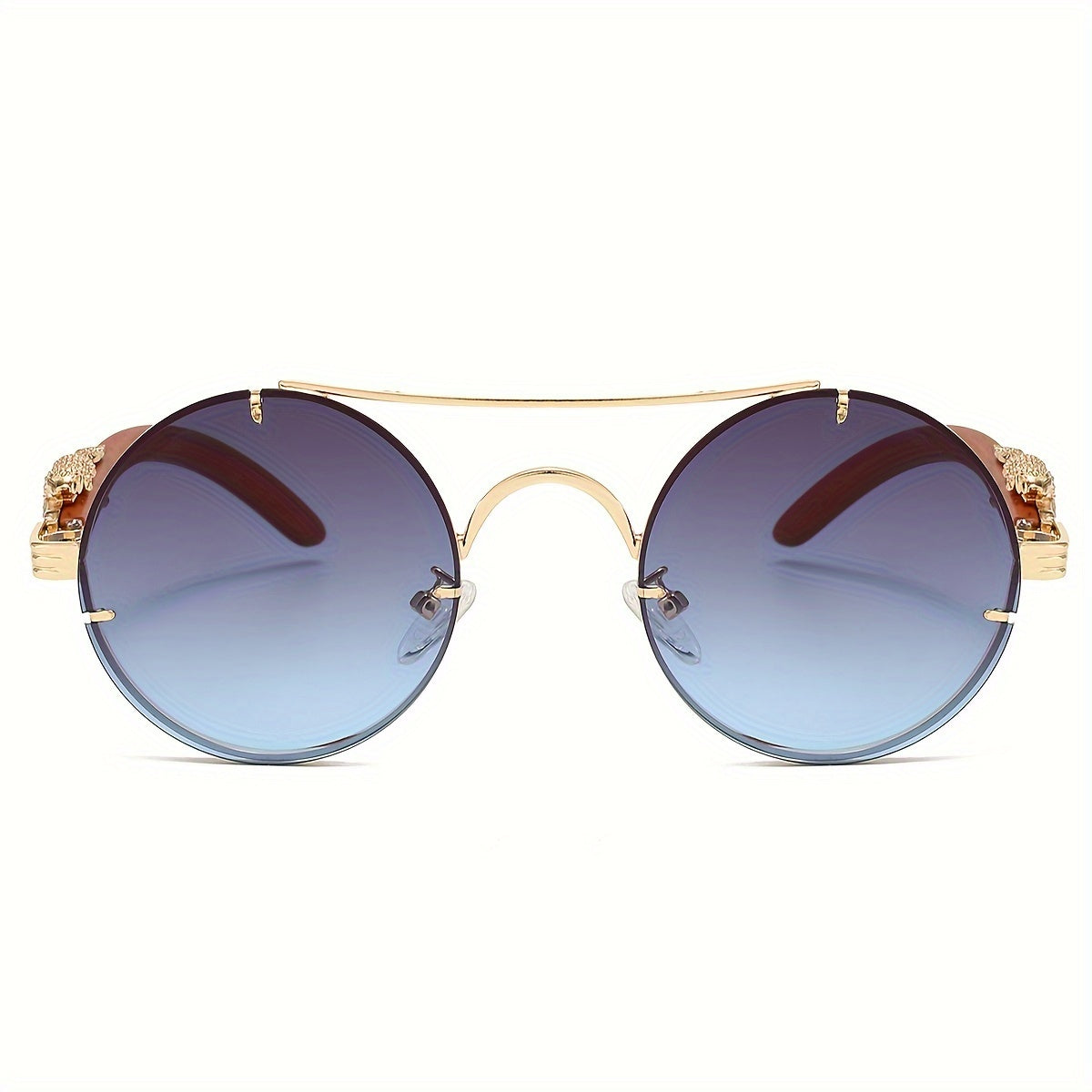 Gafas redondas unisex con doble puente, montura de metal, lentes de policarbonato antirreflejos con degradado, ideales para escalada y deportes, con bisagras con detalle de leopardo, ideales para fotografía callejera y regal