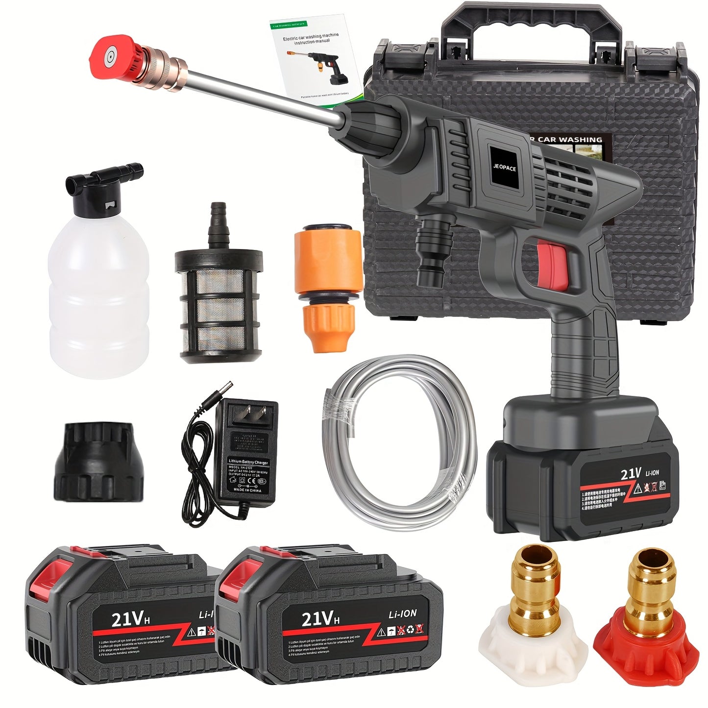 Hidrolavadora inalámbrica con batería recargable, ideal para auto, patio, entrada, jardín y zonas verdes. Boquilla de espuma de acero inoxidable, herramienta portátil para lavado de autos. NAUDHENM