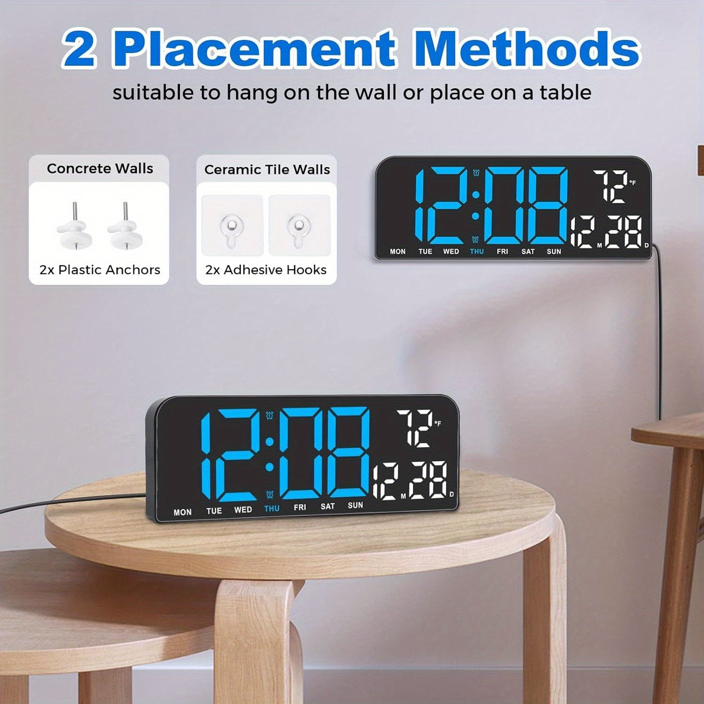 Reloj despertador digital LED extragrande con pantalla extragrande, atenuador automático y control remoto. Reloj moderno grande con temperatura, fecha, semana, temporizador/cuenta regresiva, modo 12/24 h, pantalla LED fácil