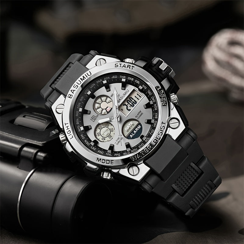 Un reloj deportivo de doble pantalla para hombres, una opción elegante para regalar.