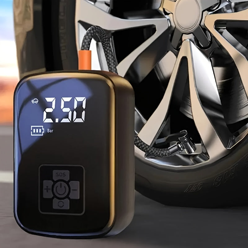 Inflador de neumáticos portátil con pantalla digital, compresor de aire inalámbrico rápido, recargable por USB, adaptador de boquilla multifunción, batería de litio de larga duración para neumáticos y balones de coche