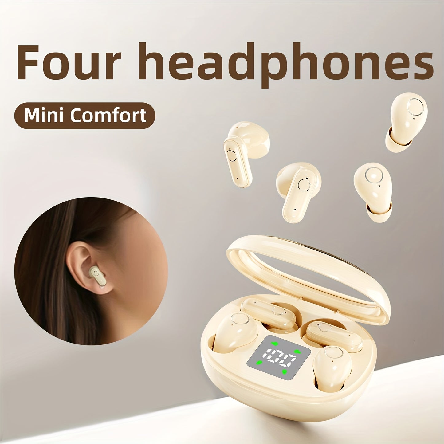 Auriculares inalámbricos deportivos ultracompactos con mango corto, estéreo de graves Hi-Fi, calidad de sonido dual 5.4, reducción de ruido cómoda, pantalla digital de alta definición con micrófono, tiempo de espera ult