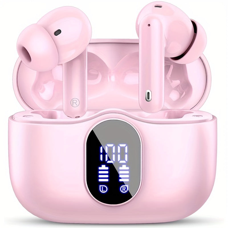 Auriculares inalámbricos 5.3 con sonido estéreo de graves, micrófono con cancelación de ruido y pantalla LED, intraaurales, 40 horas de reproducción, aptos para portátiles, tabletas, teléfonos móviles y para practicar