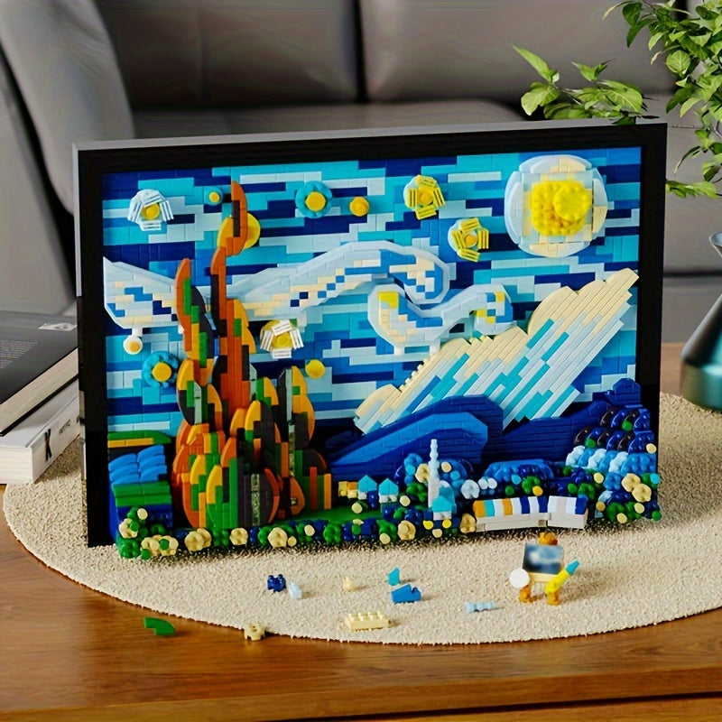 Juego de bloques de construcción 3D de Noche Estrellada para adultos (1731 piezas): reproducciones de pinturas famosas, juguetes de material ABS, decoración del hogar, rompecabezas educativos y creativos, regalos para amant