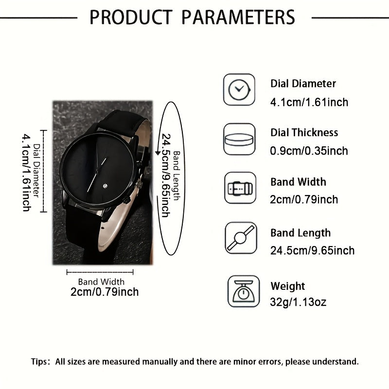 [Conjunto de relojes con estilo] Juego de 4 relojes de cuarzo de moda para hombre: esfera redonda, correas de acero inoxidable y piel sintética, opciones en negro y marrón, ideal para cumpleaños, Eid, Navidad, San Valentí