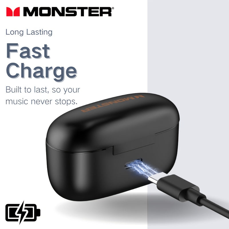 Auriculares inalámbricos Monster, intraaurales inalámbricos de 5.3" con 4 micrófonos, llamadas nítidas, cancelación de ruido, control táctil y estuche de carga tipo C. Cómodos auriculares inalámbricos para uso diario