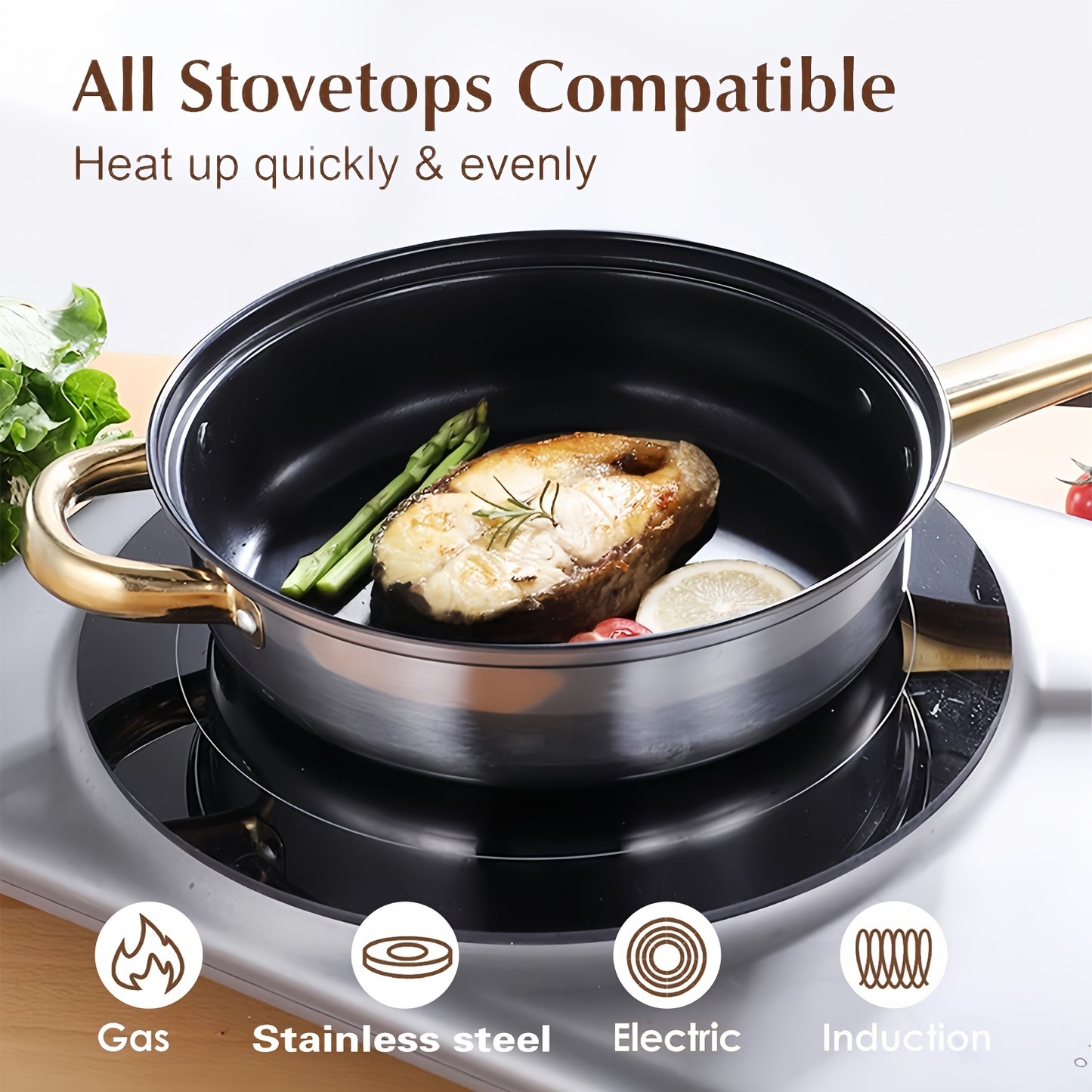 set de 12 ollas de acero inoxidable con tapa de vidrio y mango de acero inoxidable 16/ 18/20/22/24 cm.