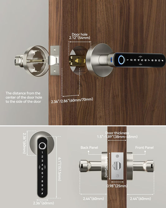 Cerradura inteligente TMEZON con lector de huellas dactilares, entrada sin llave, manija, compatible con APP/tarjetas/códigos/llaves/huellas dactilares. Cerradura electrónica biométrica sin llave para dormitorio, hogar, hotel u oficina.