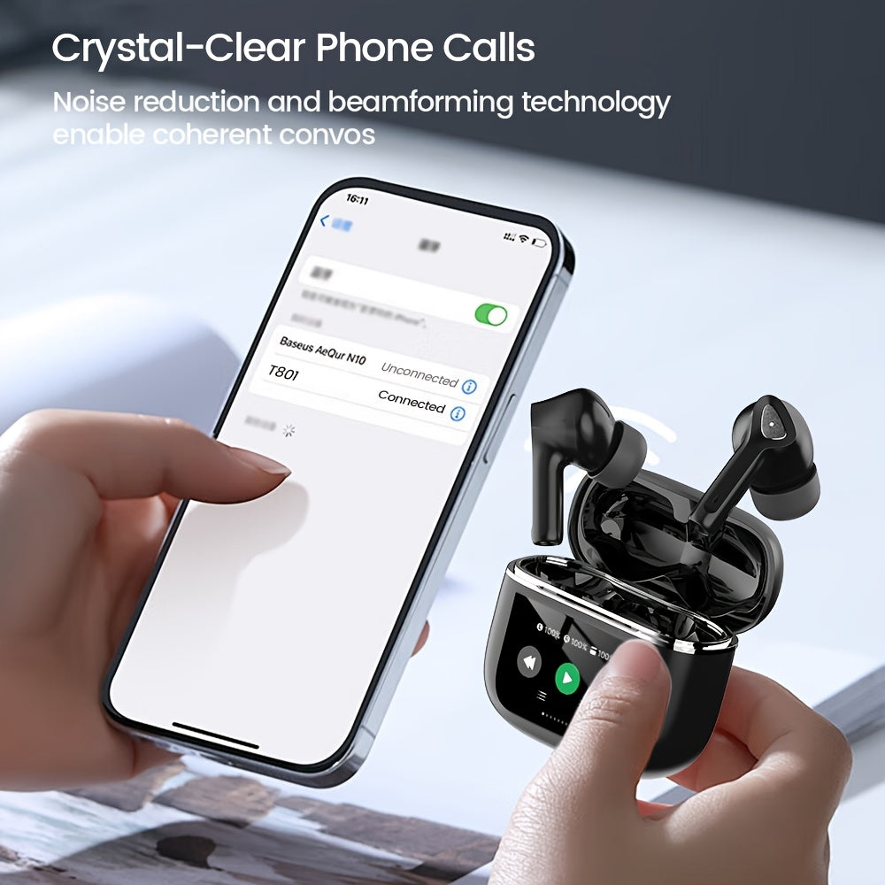 Auriculares inalámbricos con pantalla táctil de 5.3", batería de larga duración de 50 h, graves profundos, micrófono HD, aptos para teléfonos móviles, tabletas y portátiles. Auriculares inalámbricos con carga inalám