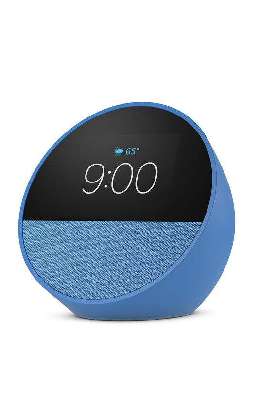 Amazon Echo Spot (modelo más reciente), ideal para mesitas de noche, oficinas y cocinas, despertador inteligente con Alexa, azul océano