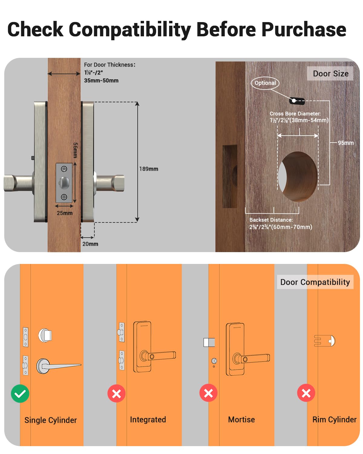 Cerradura inteligente TMEZON, cerradura inteligente con huella dactilar para puerta principal, cerradura de entrada sin llave, cerradura con teclado y manija, cerradura electrónica para puerta resistente a la intemperie IP66, seguridad para el hogar