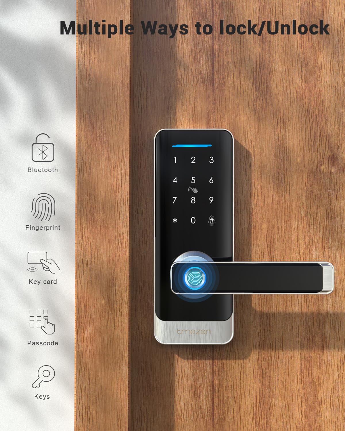 Cerradura inteligente TMEZON, cerradura inteligente con huella dactilar para puerta principal, cerradura de entrada sin llave, cerradura con teclado y manija, cerradura electrónica para puerta resistente a la intemperie IP66, seguridad para el hogar
