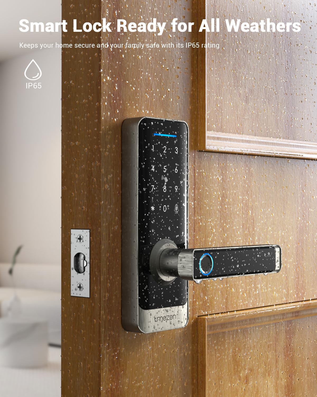 Cerradura inteligente TMEZON, cerradura inteligente con huella dactilar para puerta principal, cerradura de entrada sin llave, cerradura con teclado y manija, cerradura electrónica para puerta resistente a la intemperie IP66, seguridad para el hogar