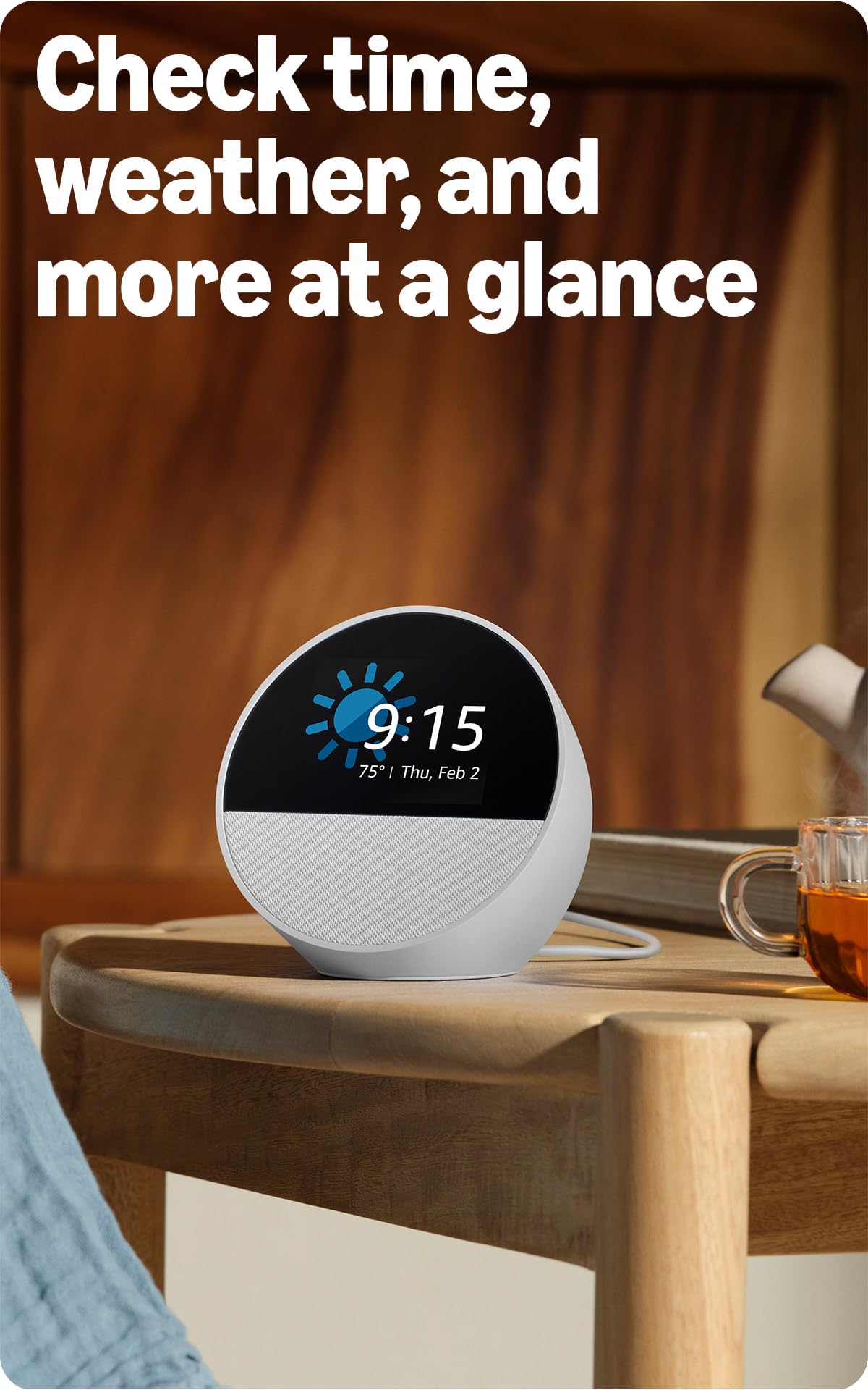 Amazon Echo Spot (modelo más reciente), ideal para mesitas de noche, oficinas y cocinas, despertador inteligente con Alexa, azul océano