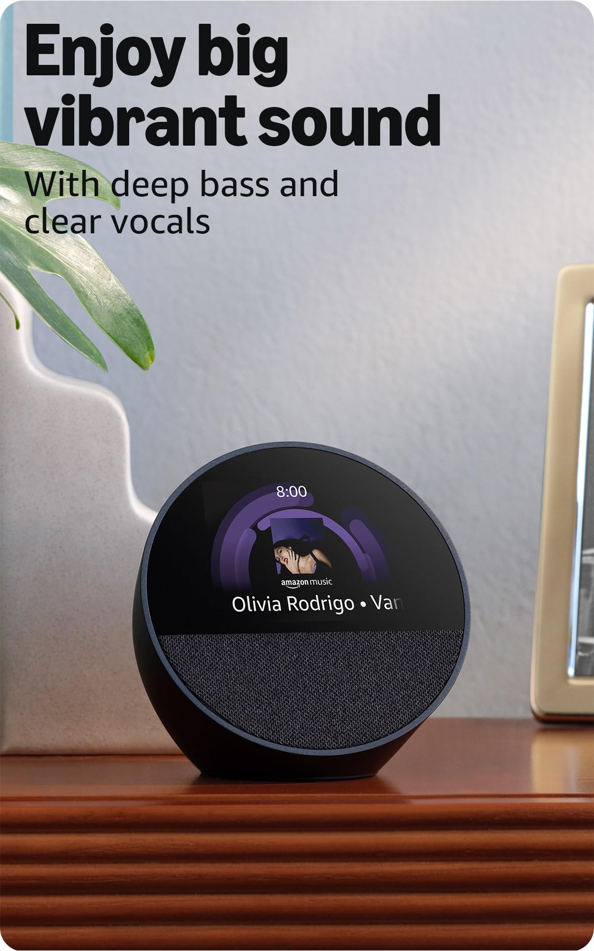 Amazon Echo Spot (modelo más reciente), ideal para mesitas de noche, oficinas y cocinas, despertador inteligente con Alexa, blanco glaciar