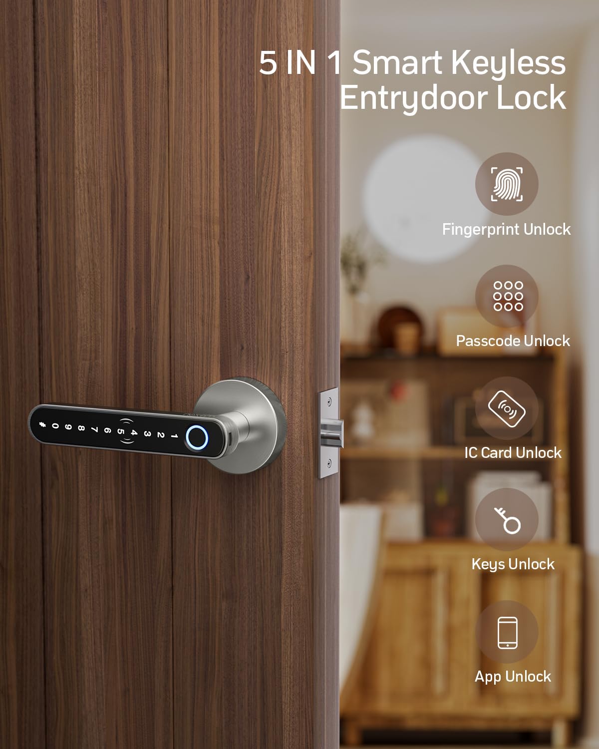 Cerradura inteligente TMEZON con lector de huellas dactilares, entrada sin llave, manija, compatible con APP/tarjetas/códigos/llaves/huellas dactilares. Cerradura electrónica biométrica sin llave para dormitorio, hogar, hotel u oficina.