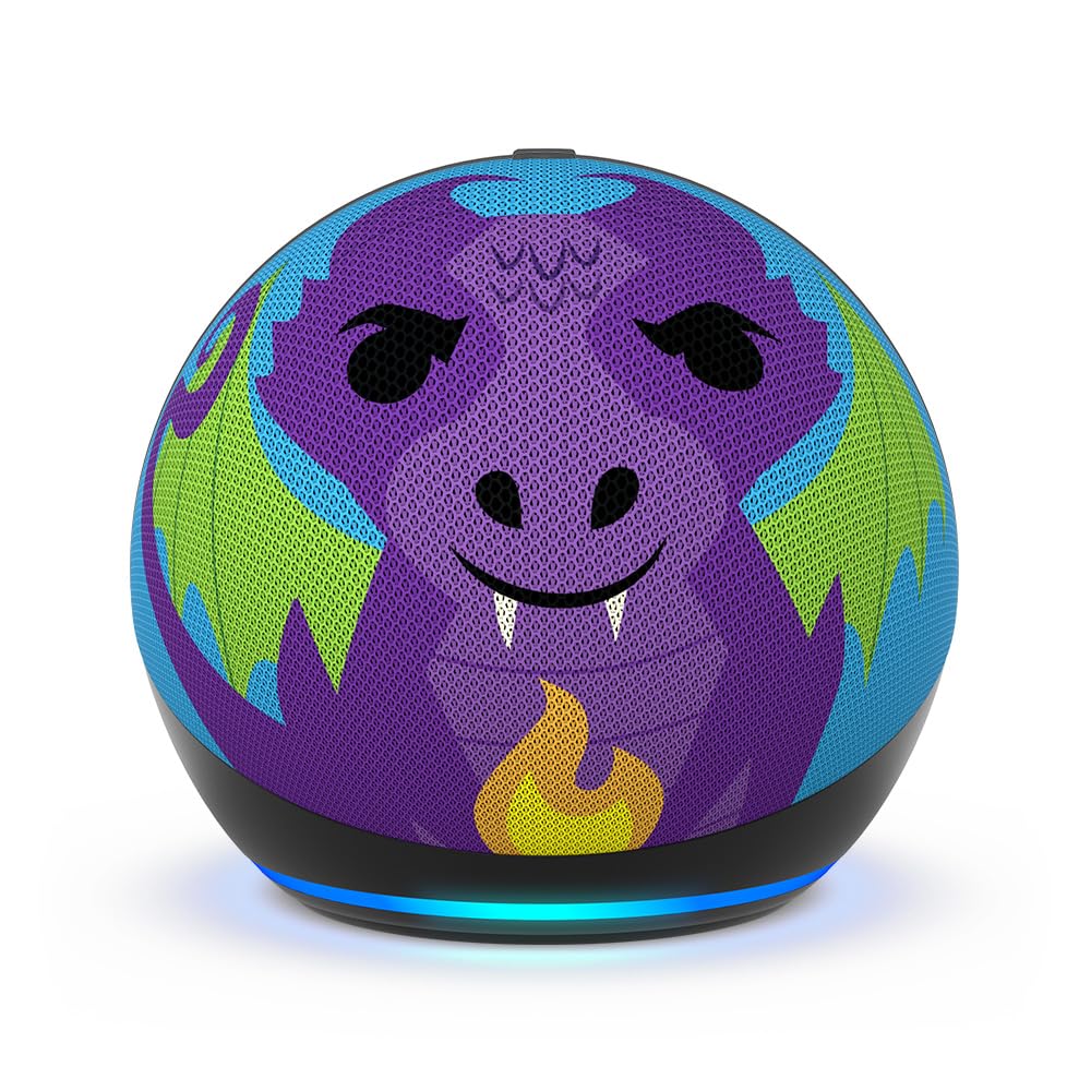 Amazon Echo Dot Kids con Alexa, diseñado para niños, con control parental, incluye 1 año de Amazon Kids+, Dragón