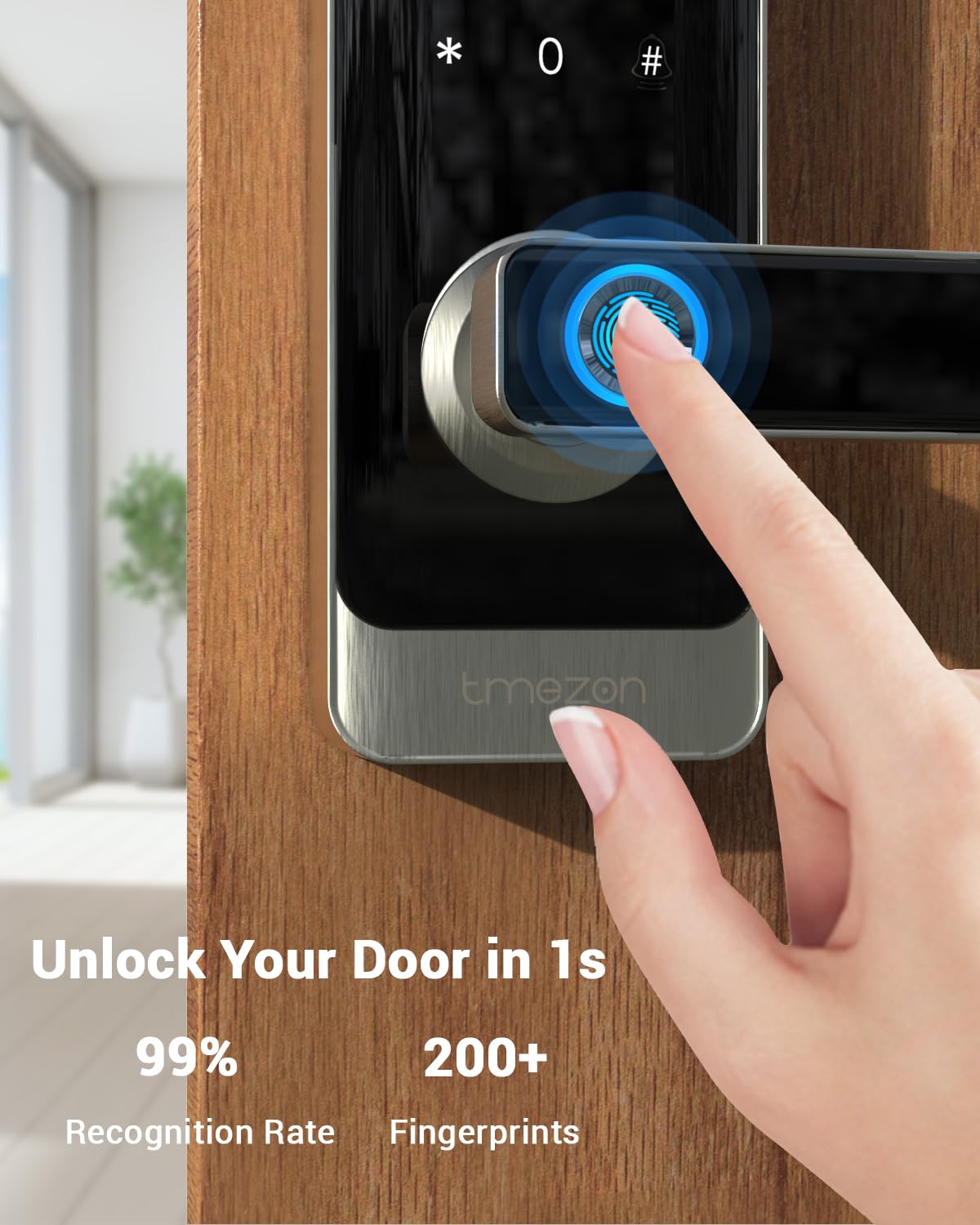 Cerradura inteligente TMEZON, cerradura inteligente con huella dactilar para puerta principal, cerradura de entrada sin llave, cerradura con teclado y manija, cerradura electrónica para puerta resistente a la intemperie IP66, seguridad para el hogar