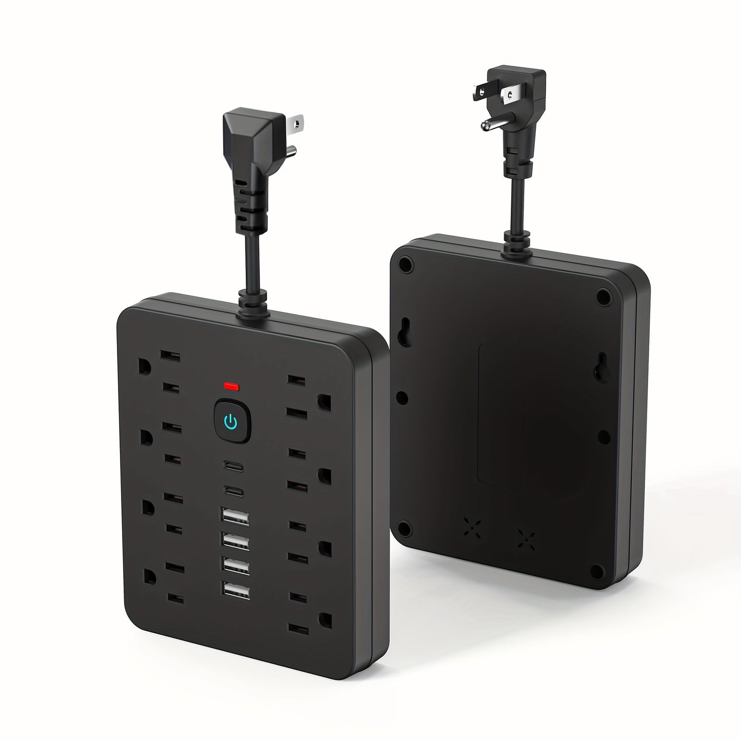 Regleta de enchufes 14 en 1 resistente con 8 tomas de CA, 4 puertos USB-A y 2 puertos USB-C, interruptores inteligentes (encendido/apagado) e indicador, cable alargador compacto con enchufe plano para el hogar, la oficina y l