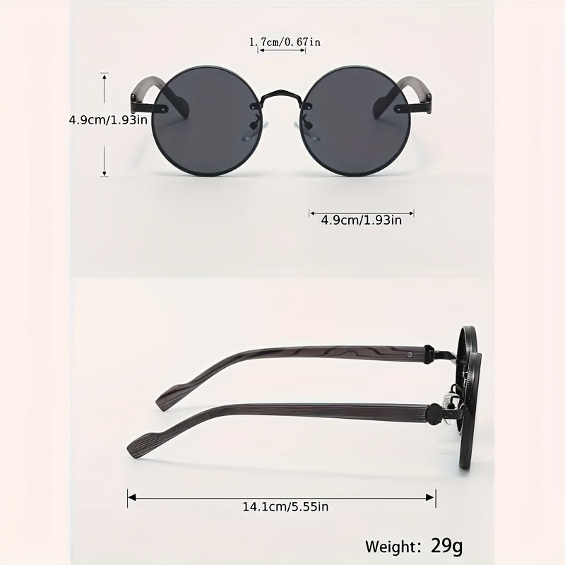 Gafas de moda con montura redonda de metal estilo steampunk retro y patas con vetas de madera, ideales para fiestas deportivas al aire libre, viajes, conducción, pesca y accesorios fotográficos.