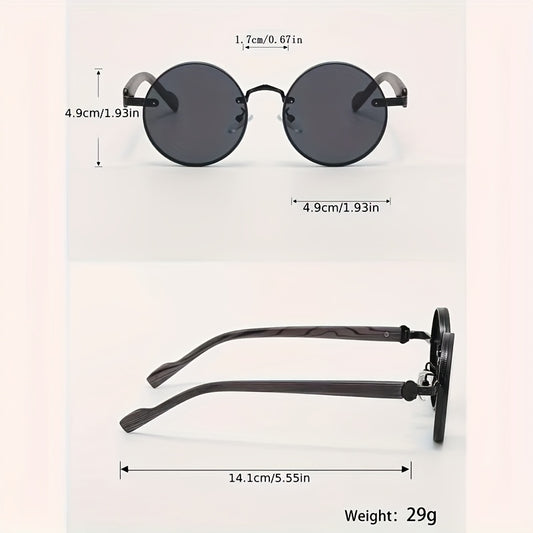 Gafas de moda con montura redonda de metal estilo steampunk retro y patas con vetas de madera, ideales para fiestas deportivas al aire libre, viajes, conducción, pesca y accesorios fotográficos.