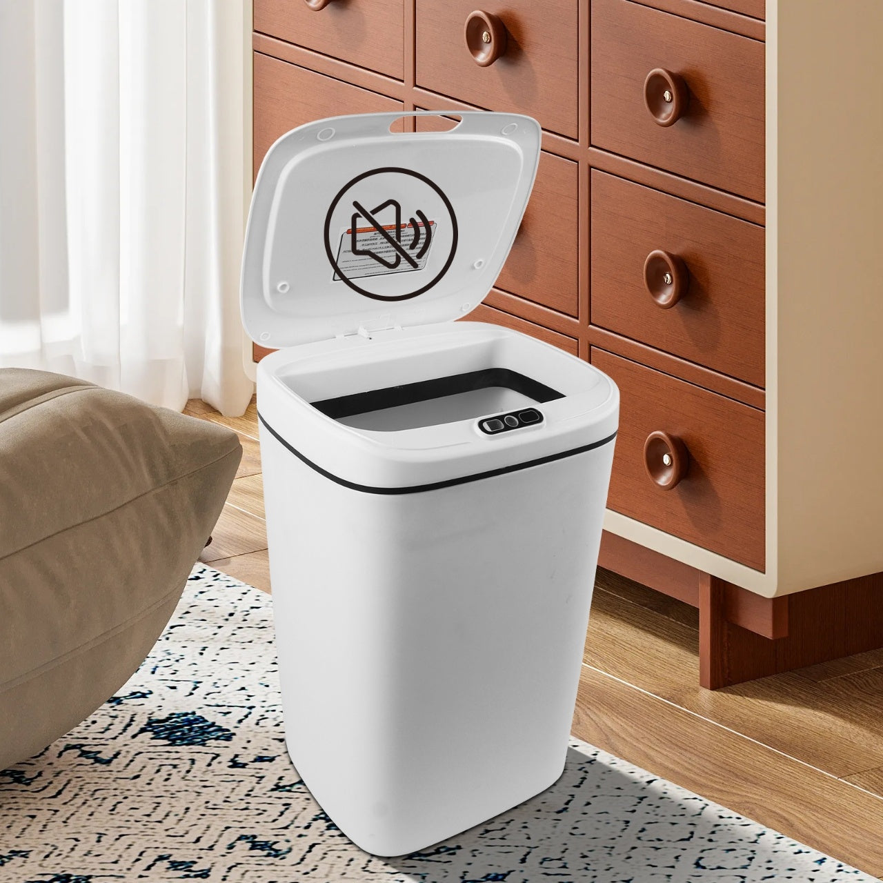 Basureros inteligentes con sensor de movimiento, manos libres, eléctricos para cocinas y baños, ideales para oficinas, hoteles, cocinas, dormitorios, baños, espacios públicos y exteriores.