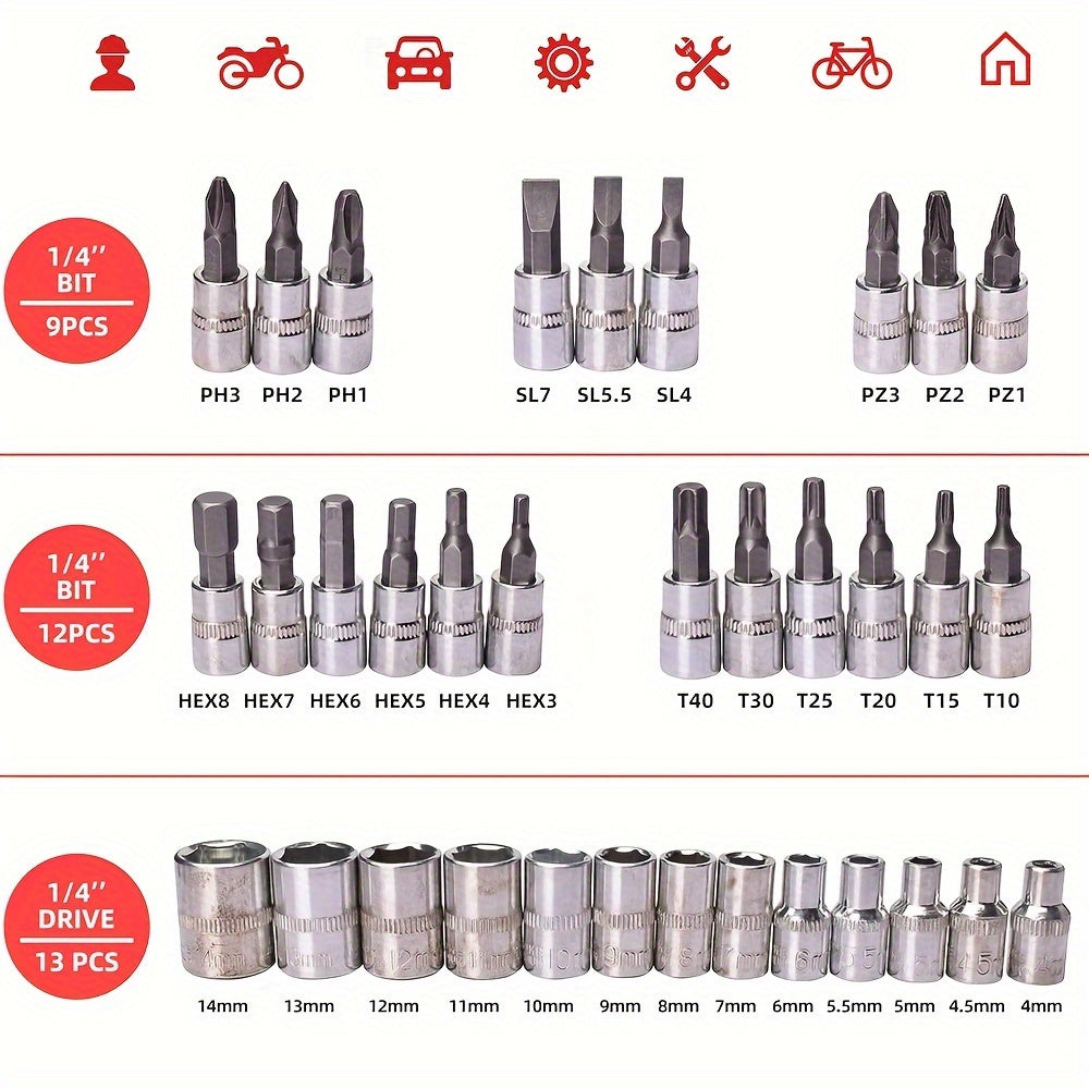 Kit de herramientas automotrices profesionales de 325/53/46 piezas - Juegos de herramientas premium para el mantenimiento de autos, motos y bicicletas - Solución compacta, portátil y todo en uno con llave de trinquete, jueg
