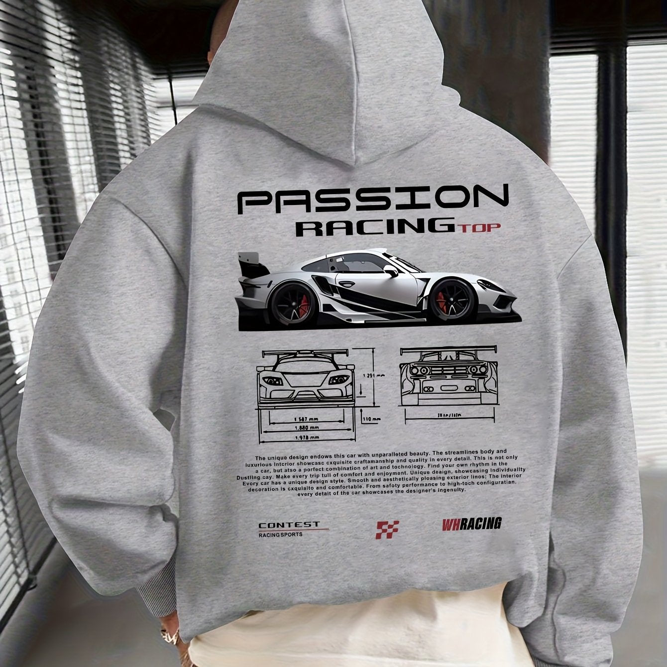 Sudadera polar con capucha y estampado de letras de carreras para hombre, otoño-invierno, con estampado de pasión por las carreras, banderas a cuadros y coches deportivos. Sudadera informal holgada con capucha y bolsillo de