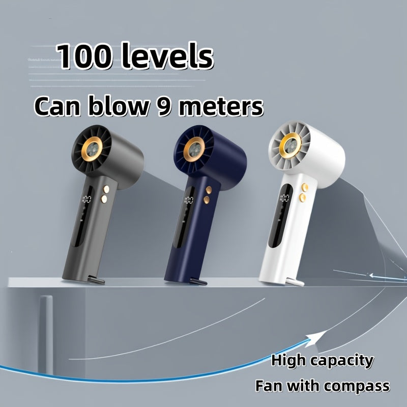 Ventilador turbo de mano recargable por USB - Ventilador portátil de escritorio con configuraciones de velocidad de 1 a 100 y modo turbo, batería de larga duración - Para acampar, viajar, oficina y uso al aire libre - Vent